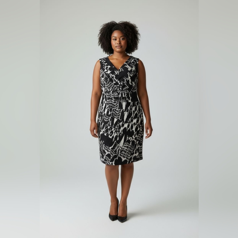 Adrianna Papell Black & White Tiered Cocktail Dress Size 14W